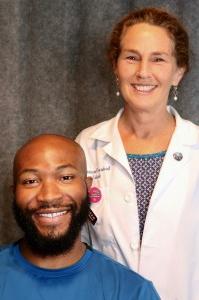 Barbara Feuerstein, MD, and medical student Moje Omoruan (photo by Jim Howe)